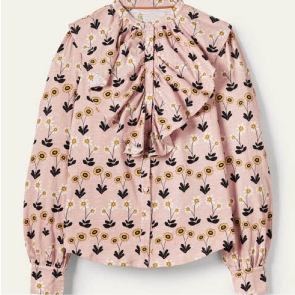 NWT Boden Dusty Rose Floral Ruffle Front Shirt Size 6R - Picture 2 of 10